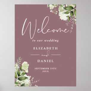 Poster Placa de Boas-Vindas de Casamento Floral com Folha