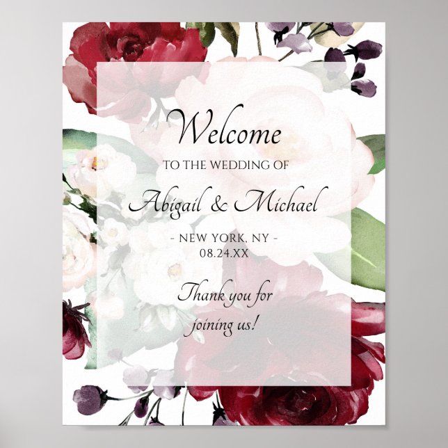 Poster Placa de Boas-Vindas de Casamento Floral com Tons  (Frente)