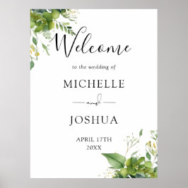 Poster Placa de Boas-Vindas de Casamento Floral de Eucali