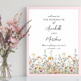Poster Placa de Boas-Vindas de Casamento Floral de Flores