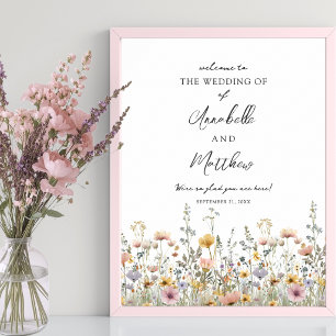 Poster Placa de Boas-Vindas de Casamento Floral de Flores