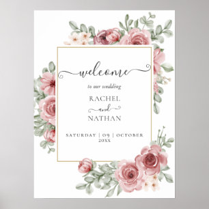 Poster Placa de Boas-Vindas de Casamento Floral Elegante 