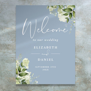 Poster Placa de Boas-Vindas de Casamento Floral em Azul P