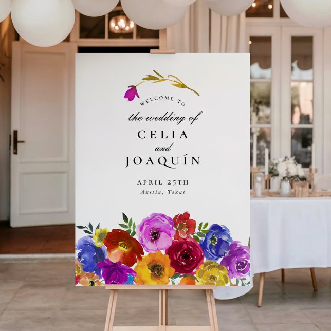Poster Placa de Boas-Vindas de Casamento Floral Fiesta Me (Criador carregado)