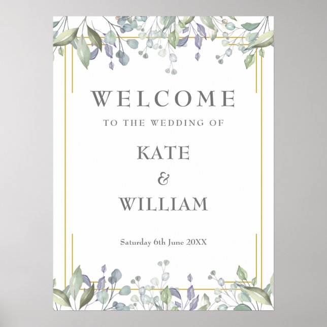 Poster Placa de Boas-Vindas de Casamento Floral Geométric (Frente)