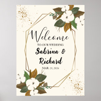 Poster Placa de Boas-Vindas de Casamento Floral Marrom e