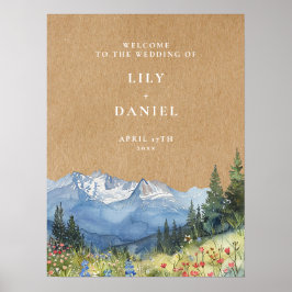 Poster Placa de Boas-Vindas de Casamento Floral Montanhos