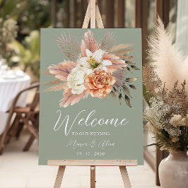 Poster Placa de Boas-Vindas de Casamento Floral Pêssego V