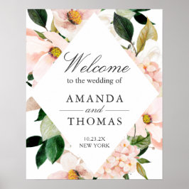 Poster Placa de Boas-Vindas de Casamento Floral Rosa Hort