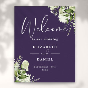 Poster Placa de Boas-Vindas de Casamento Floral Roxo Verd