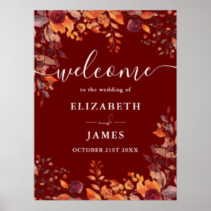 Poster Placa de Boas-Vindas de Casamento Floral Rústico B