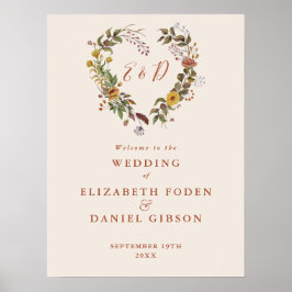 Poster Placa de Boas-Vindas de Casamento Floral Rústico d