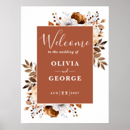 Poster Placa de Boas-Vindas de Casamento Floral Rústico d