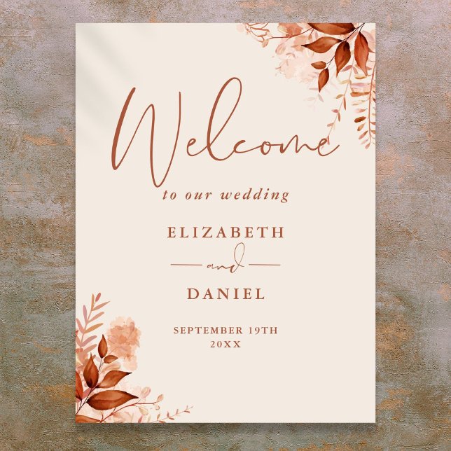 Poster Placa de Boas-Vindas de Casamento Floral Rústico d (Autumn Fall Rustic Floral Wedding Welcome Sign)