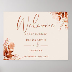 Poster Placa de Boas-Vindas de Casamento Floral Rústico d