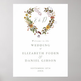 Poster Placa de Boas-Vindas de Casamento Floral Rústico e