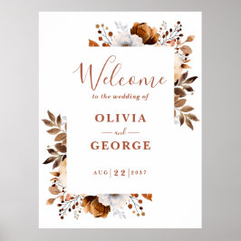 Poster Placa de Boas-Vindas de Casamento Floral Terracota