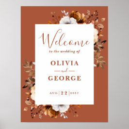 Poster Placa de Boas-Vindas de Casamento Floral Terracota