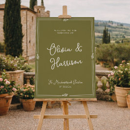 Poster Placa de Boas-Vindas de Casamento Formal Verde Oli