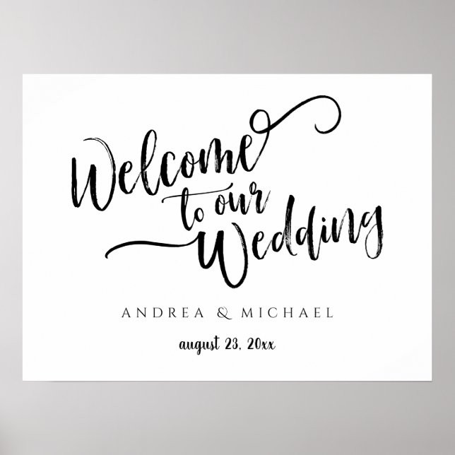 Poster Placa de Boas-Vindas de Casamento - Letra de Pince (Frente)