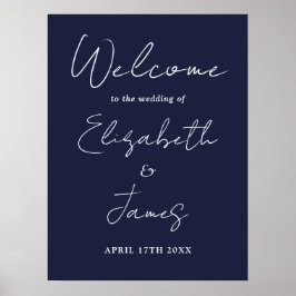 Poster Placa de Boas-Vindas de Casamento Minimalista Azul