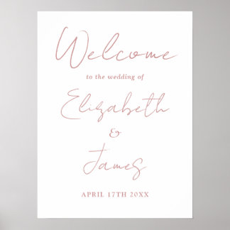 Poster Placa de Boas-Vindas de Casamento Minimalista Rosa