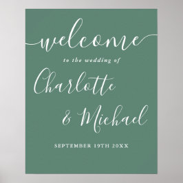 Poster Placa de Boas-Vindas de Casamento Moderna em Verde