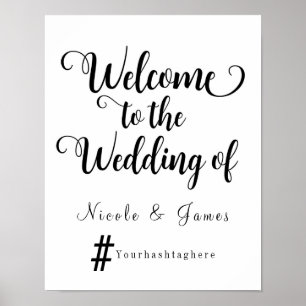 Póster Placa de Boas-Vindas de Casamento Moderno com Hash