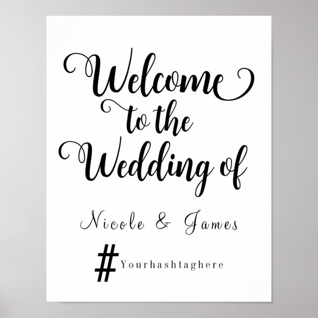 Póster Placa de Boas-Vindas de Casamento Moderno com Hash (Frente)