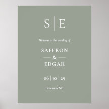 Placa de Boas-Vindas de Casamento Monograma Verde 