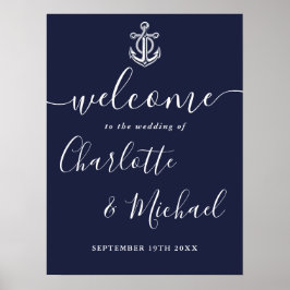 Poster Placa de Boas-Vindas de Casamento Náutico Âncora A