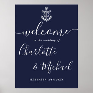 Poster Placa de Boas-Vindas de Casamento Náutico Âncora A