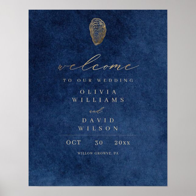 Poster Placa de Boas-Vindas de Casamento Náutico Azul Mod (Frente)