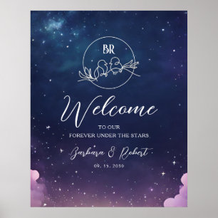 Poster Placa de Boas-Vindas de Casamento Noturna Estelar 