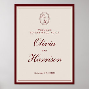 Poster Placa de Boas-Vindas de Casamento Old Money Burgun