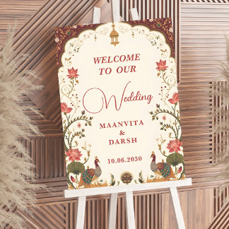 Poster Placa de Boas-Vindas de Casamento Pavão Lótus Indi