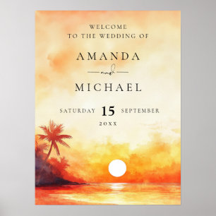 Poster Placa de Boas-Vindas de Casamento Pôr do Sol na Pr