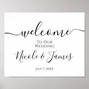 Poster Placa de Boas-Vindas de Casamento Preta e Branca M