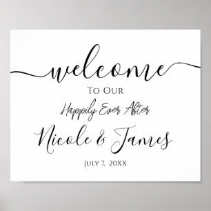 Poster Placa de Boas-Vindas de Casamento Preta e Branca M