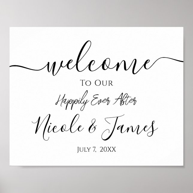Poster Placa de Boas-Vindas de Casamento Preta e Branca M (Frente)