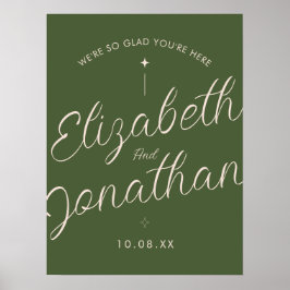 Poster Placa de Boas-Vindas de Casamento Retro Verde Oliv