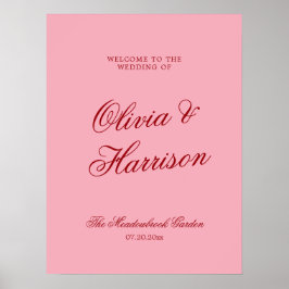 Poster Placa de Boas-Vindas de Casamento Rosa Vermelho Ou