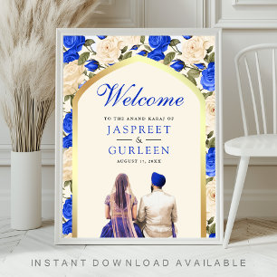 Poster Placa de Boas-Vindas de Casamento Royal Blue Flora