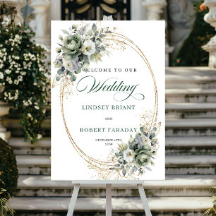 Poster Placa de Boas-Vindas de Casamento Rústico Eucalipt