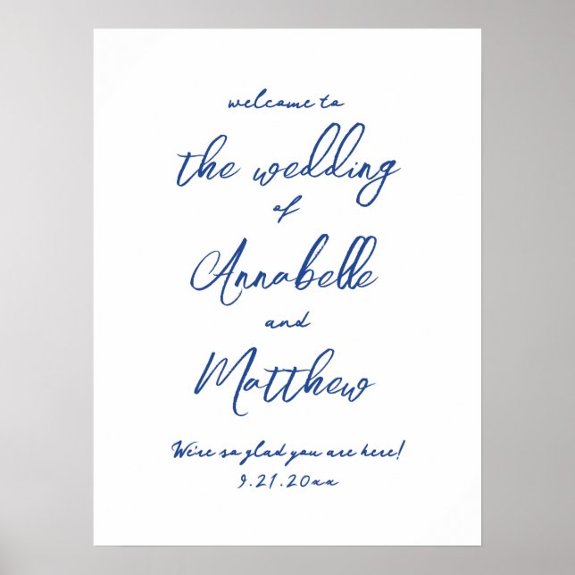 Poster Placa de Boas-Vindas de Casamento Simples Manuscri (Frente)