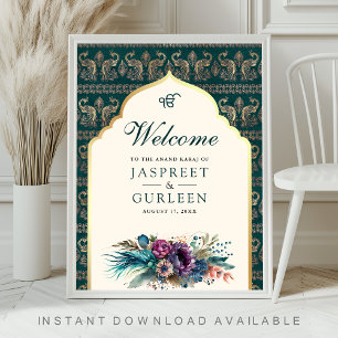 Poster Placa de Boas-Vindas de Casamento Teal Cream Anand