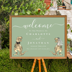 Poster Placa de Boas-Vindas de Casamento Tema Dinossauro