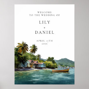 Poster Placa de Boas-Vindas de Casamento Tropical Cariben