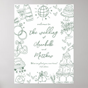 Poster Placa de Boas-Vindas de Casamento Verde Caprichosa