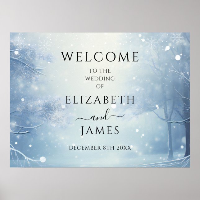 Poster Placa de Boas-Vindas de Casamento Winter Wonderlan (Frente)
